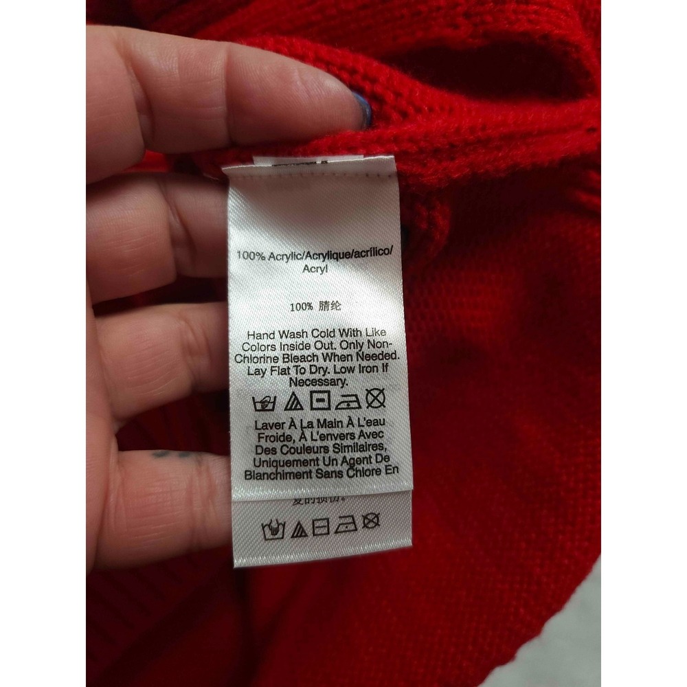 DKNY Jeans Sweater‎ Womens M Red Knit Logo New York Graphic Oversized Pullover - Picture 5 of 6